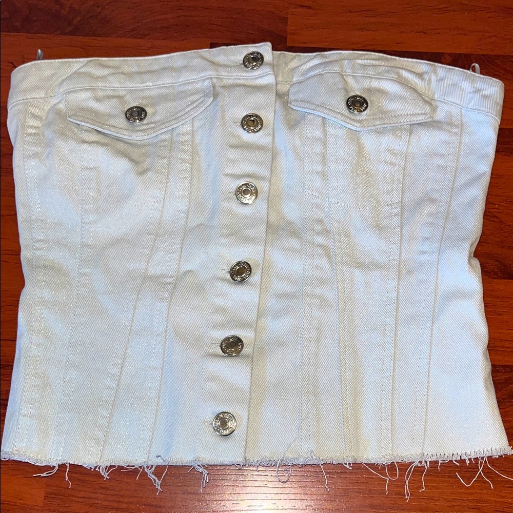 Zara denim cropped shiny top - Picture 3 of 8